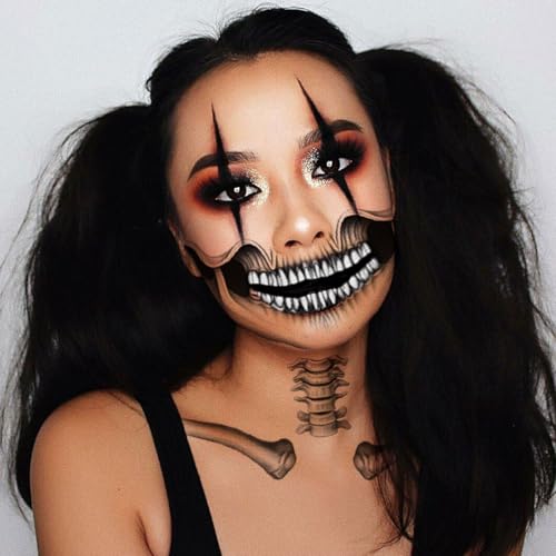Abxqa Halloween Temporary Tattoos - Realistic Skull Face & Skeleton Bones