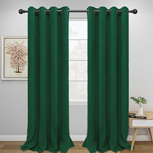 Easy-Going Dark Green Thermal Grommet Blackout Curtains, 52x108 in, 2 Panels