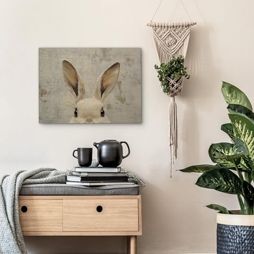 Vintage Easter Bunny Canvas Wall Art Rustic Farmhouse Rabbit Print 11x14