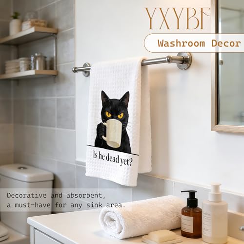 YXYBF Is He Dead Yet? Funny Black Cat Kitchen Hand Towel 16x24 Inches - Cat Lover Gift