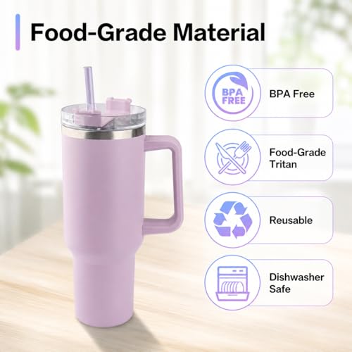 Joshey Replacement Straws for Stanley Quencher 40oz Tumblers - 6 Pack (Gray, Clear, Rose Red, Blue, Purple, Pink)