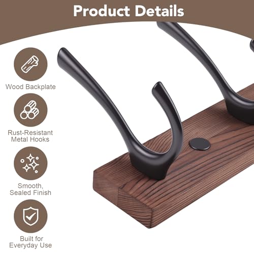 Dntorx 1 Pack Wall Mounted Coat Rack with 5 Hooks - 15.8 Inch Wooden Design