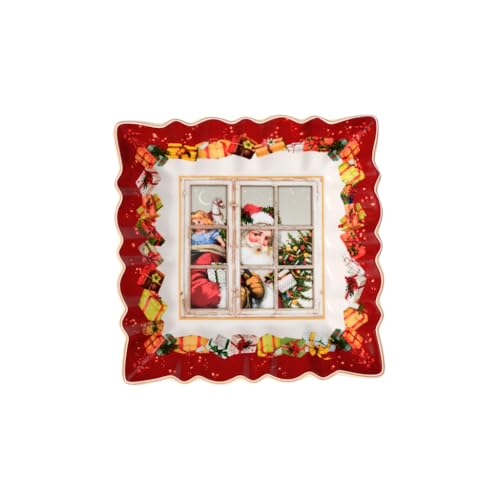 Large Red Porcelain Pastry Plate - Youth Size 11-13, Festive Design
