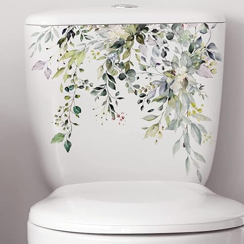 Green Leaf Floral Toilet Lid Decal | Self-Adhesive Waterproof Sticker