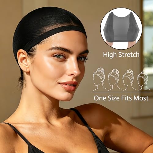 Black Wig Caps 12 Pcs Non-Slip Elastic Stocking Hair Nets for Wigs