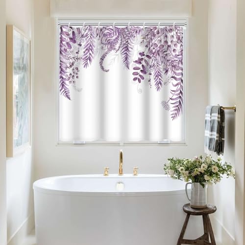 Purple Botanical Waterproof Shower Window Curtain 40x36 Inch
