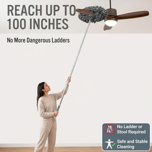 Ceiling Fan & Cobweb Duster Set with Telescopic Pole – Microfiber Reusable Dusting Kit