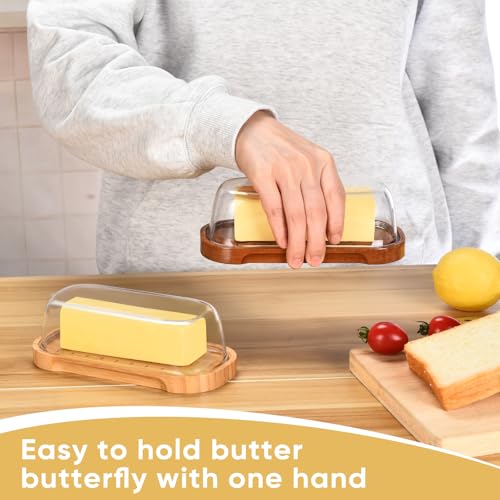 Bamboo Butter Dish with Lid - Food Grade Plastic, Easy Seal