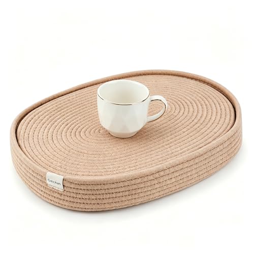 Brown Handmade Boho Placemats Set of 6 Oval - Natural Woven Cotton Farmhouse Table Mats for Dining, Fall, Halloween, Thanksgiving, Christmas