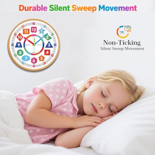 AIRUIFU 8 Inch Kids Learning Wall Clock - Silent Non-Ticking Analog Time Tool