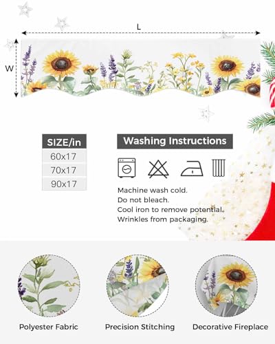 Spring Floral Fireplace Mantel Scarf, 70x17 Inch Watercolor Sunflower Runner