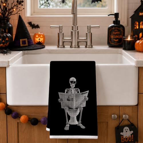 KIDEAR Skeleton Hand Towel - Funny Skull Print Microfiber Kitchen Towel (02)