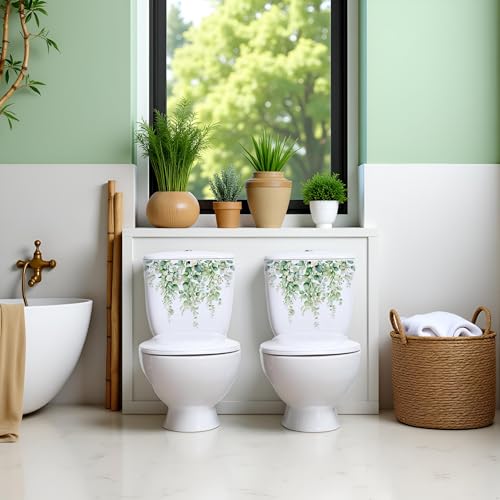 Green Plant Toilet Lid Decals - Self-Adhesive Botanical Bathroom Wall Decor