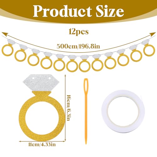 16Ft Glitter Engagement Banner with 12 Diamond Ring Cutouts