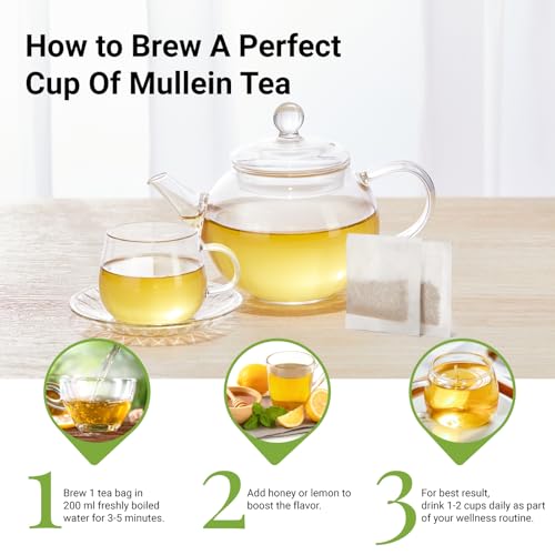 CCnature Premium Mullein Tea Bags for Lung Health - 40 Organic Herbal Bags - Caffeine-Free Plant-Based Support