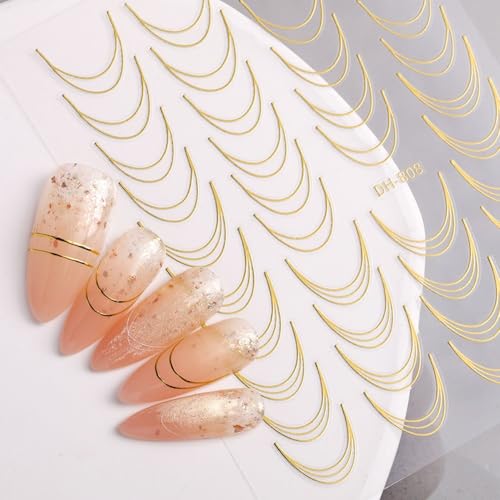 French Tip Nail Stickers Gold and Silver Metallic Decals - 6 Sheets