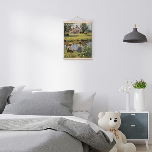 Vintage Countryside Landscape Canvas Wall Art, Farmhouse Hanging Poster 12x16