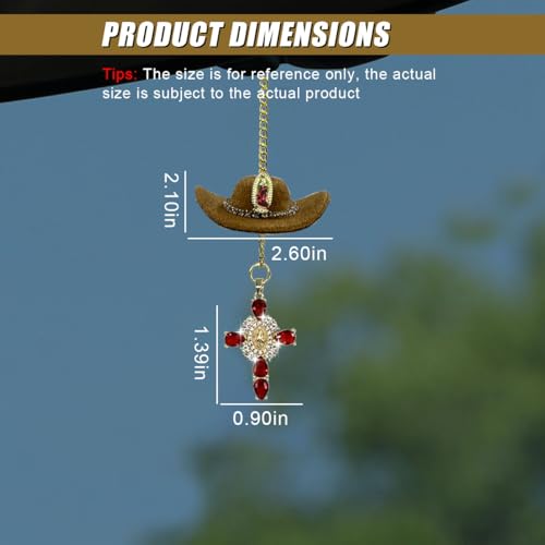 Cowboy Hat Car Charm with Cross - Handmade Rear View Mirror Ornament