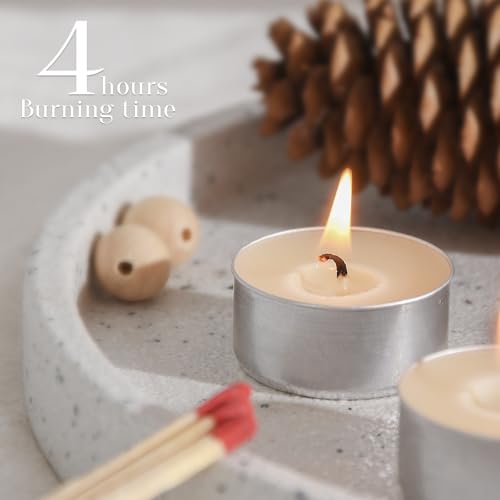 TELOSMA 100% Pure Beeswax Tealight Candles - Natural Ivory, 12-Pack