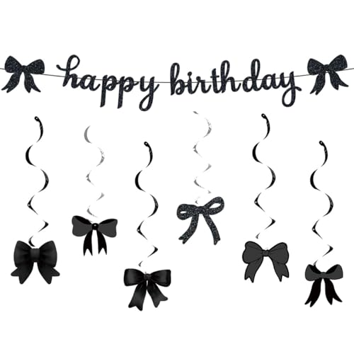 Elegant Black Bow Birthday Banner and Swirls Decorations