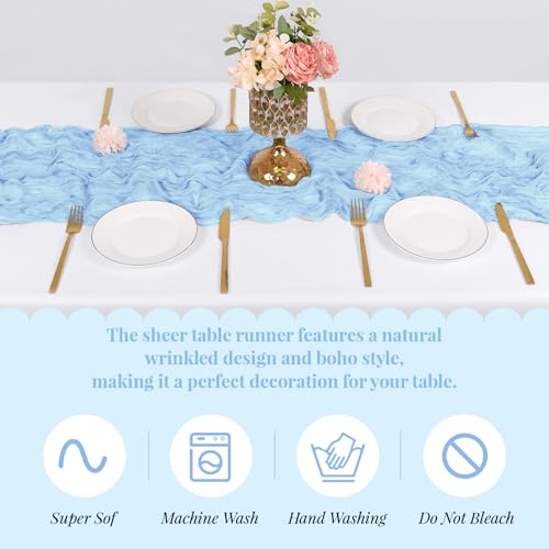 3 Pack Baby Blue Cheesecloth Table Runner 17x108 Inch for Events