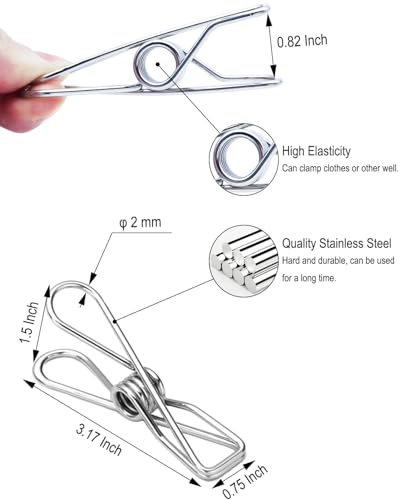 AOBYMIN Heavy Duty Stainless Steel Clothes Pins - 3.17 Inch, 10 Pack