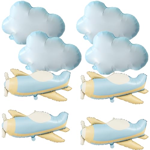 8 Pack Cloud and Airplane Foil Balloons for Party Decor