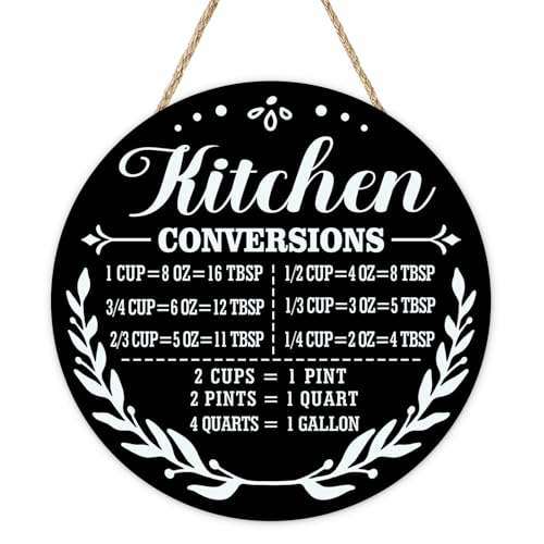 Kitchen Conversions Chart Wooden Door Sign - 12x12 Rustic Wreath
