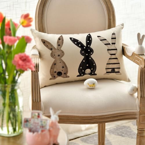 AVOIN Colorlife Easter Bunny Throw Pillow Cover, 20 x 12 Inch Black Case