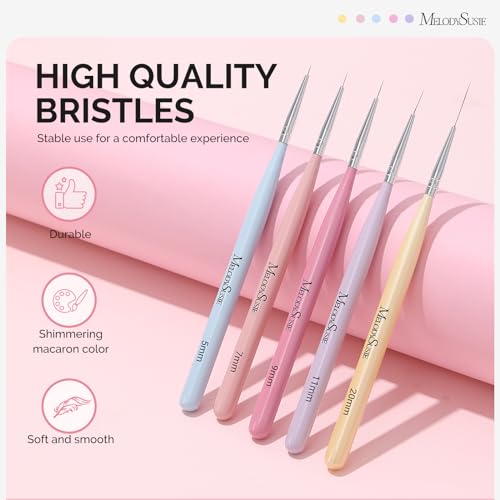 MelodySusie Nail Art Liner Brushes 5-Piece Set for Gel Polish & Fine Lines