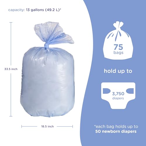 Ubbi 13-Gallon Diaper Pail Bags - 75 Count, Unscented, Recycled