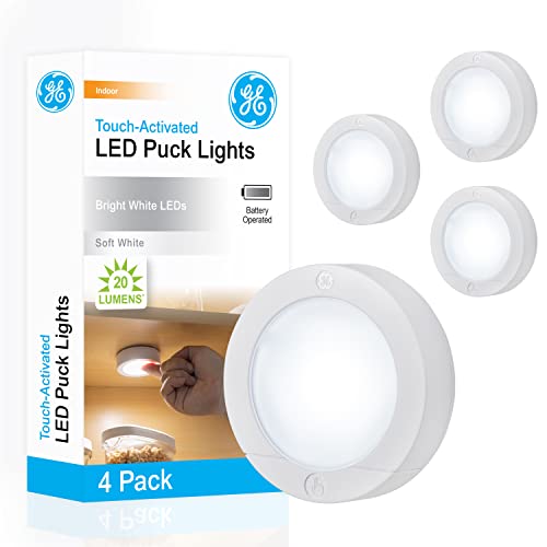 GE Battery-Powered Touch-Activated LED Puck Lights, 4 Pack