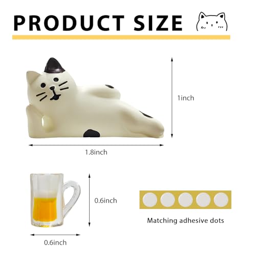 Cute Cat Dashboard Ornament Set - Miniature Beer & Coffee Figures