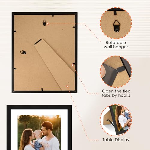 8x10 Black Picture Frame with HD Plexiglass - Versatile Display for 5x7 or 8x10 Photos