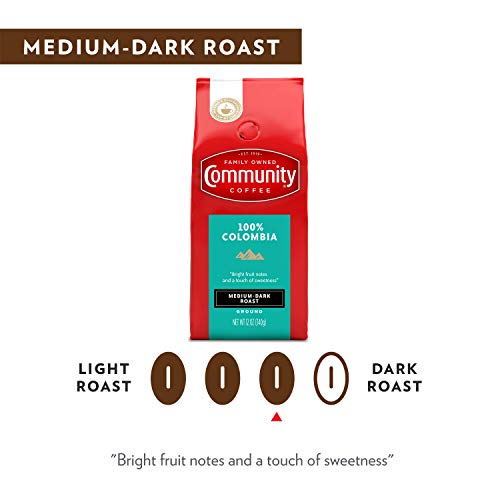 Community Coffee 100% Colombia Medium Dark Roast Ground Coffee, 12 oz Bag