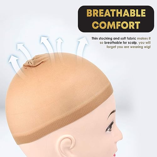ALLAURA Nylon Wig Caps 4-Pack - Stretchy Nude Stocking Liner Caps