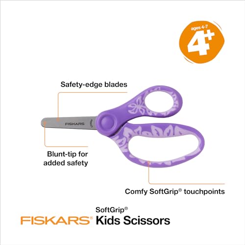 Fiskars 5" SoftGrip Kids Blunt-Tip Safety Scissors, 3-Pack (Blue, Purple, Pink)