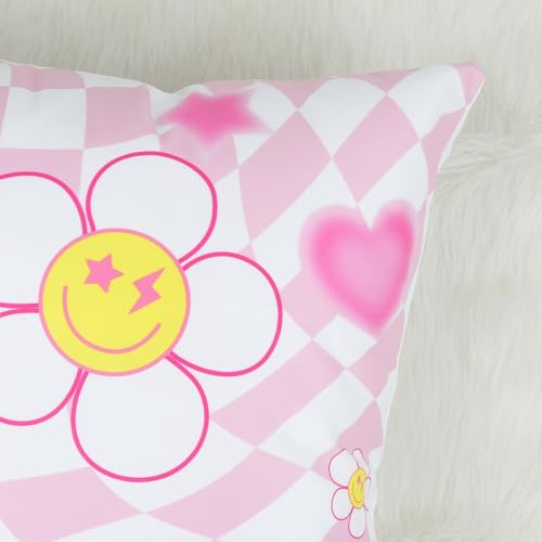 Pink Velvet Throw Pillow Covers Set of 4 - Cute Smiley Face and Tiger Design, 18x18 Inches