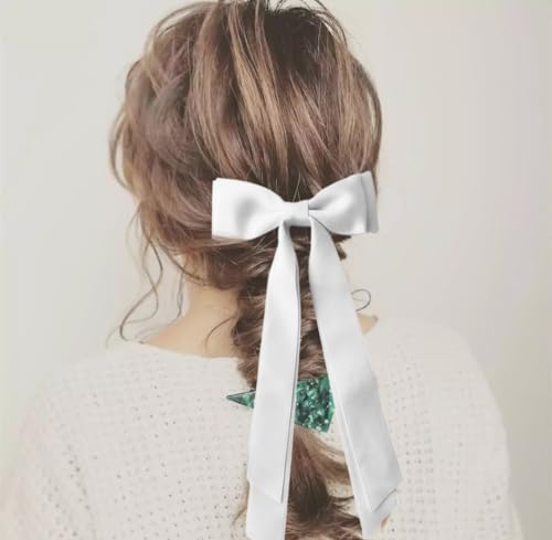 Black Hair Bows for Women - 2Pcs Satin Silk Hair Ribbon Bow Clips