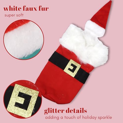 Needzo Santa Claus Hat and Coat Wine Bottle Cover 5.5 x 9 Inches