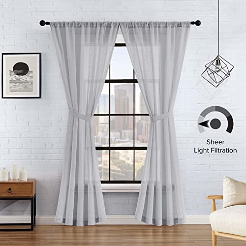 Lucky Brand - Onyx Textured Sheer Curtain | Window Panel Curtains | Lightweight Drapes | Set of 2 Panels with 2 Tiebacks | Sheer | Rod Pocket Header | Measures 52" x 84" | Light Grey