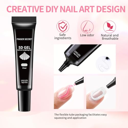 CARMEIN 5D Nail Art Sculpting Gel Kit - 2PCS Clear 3D DIY Nail Design