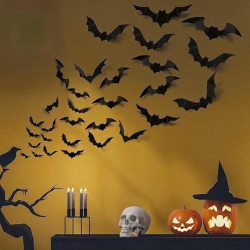 180PCS 3D Halloween Bat Wall Decor – Indoor & Outdoor Stickers