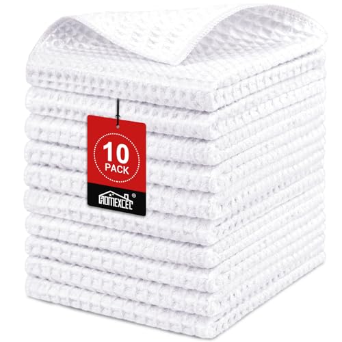 HOMEXCEL White Waffle Weave Microfiber Kitchen Towels 12x12in, 10 Pack