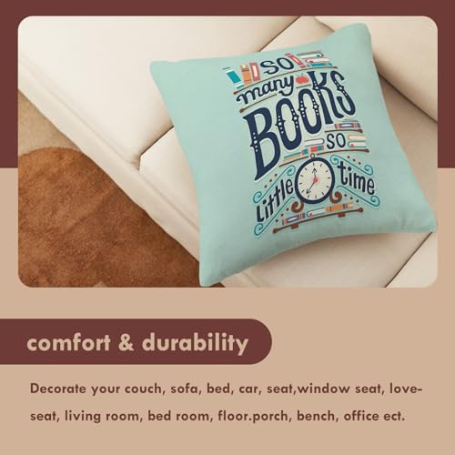 Funny Quotes 'So Many Books So Little Time' Throw Pillow Cover - 18x18 Flannel Cushion for Home Decor