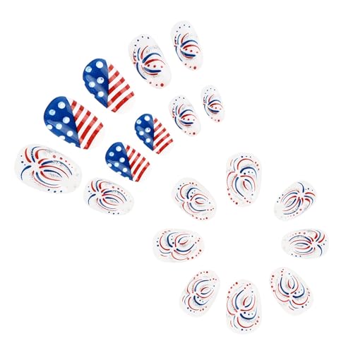 FOXIIU Independence Day Press On Nails Patriotic French False Nails