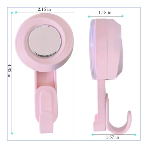 BINBLEOM 2 Pack Pink Heavy Duty Bathroom Vacuum Suction Hooks, 11 lb Load Capacity, Waterproof & Reusable