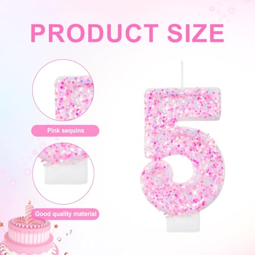 Pink Number 5 Birthday Candle Shimmering Cake Topper Decoration