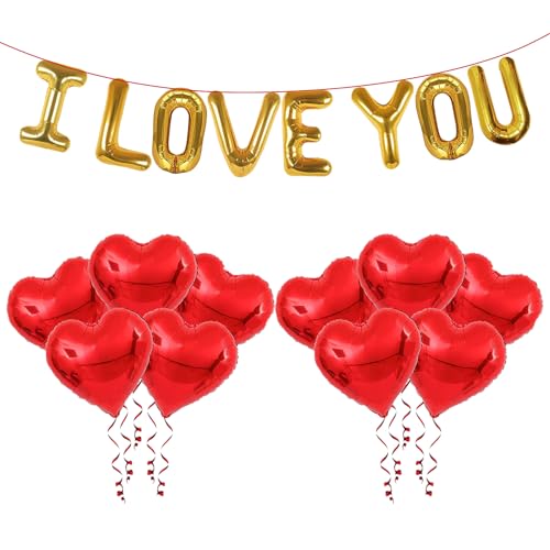 18 Pcs Romantic Valentine Balloon Set - Heart & 'I LOVE YOU' Decor