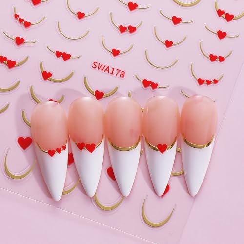 Valentine Heart Nail Art Stickers - 6PCS 3D Self-Adhesive French Tips